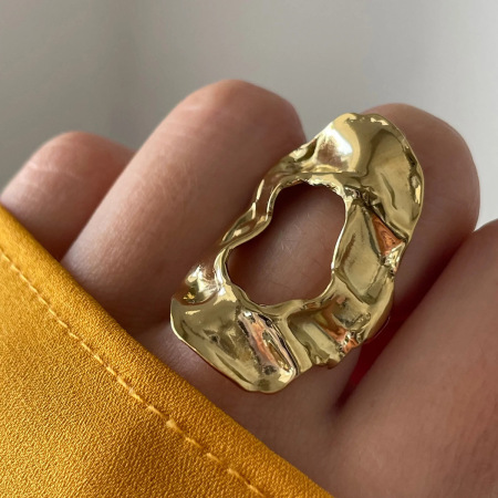 bague ajustable pour femme, série classique, style ins, motif marteau, en acier inoxydable, couleur or 2