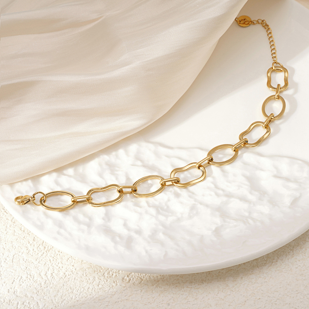 Bracelet Chaîne Géométrique En Acier Titane Couleur Or Pour Femme, Série Simple, 1 Pièce h5Image4