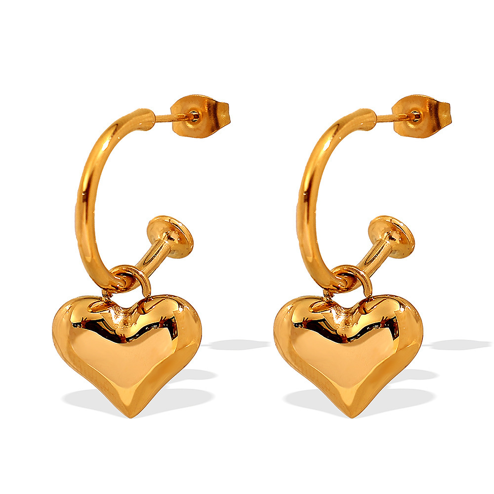 1 Paire De Boucles D'Oreilles Pendantes Pour Femme, Série Romantique, En Acier Titane Couleur Or, Motif Cœur Image8