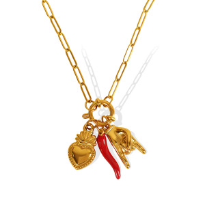 Collier Avec Pendentif En Forme De Cœur Rétro En Acier Inoxydable Plaqué Or Pour Femme, Série Simple, 1 Pièce h5 Image6