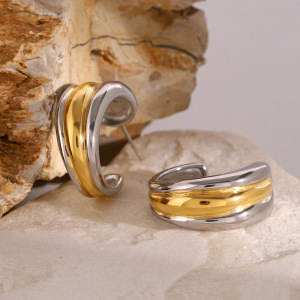 1 Paire De Boucles D'Oreilles Puces Pour Femme, Style Géométrique Simple, En Acier Inoxydable Plaqué Or. h5 Image4