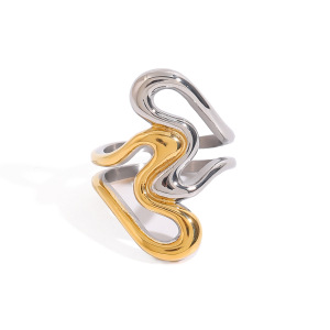 Bague Simple Pour Femme, En Acier Inoxydable Doré, Forme Cœur À Chevauchement Irrégulier, Collection Daily Series (1 Pièce). h5 Image12