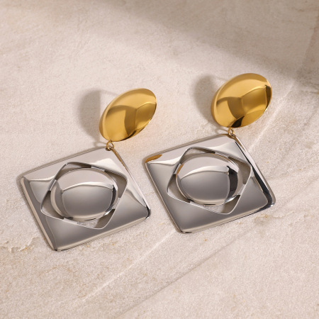 1 paire de boucles d'oreilles pendantes carrées en acier inoxydable, étanches, de couleurs assorties 2