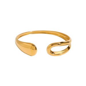 Bracelet Jonc Classique Annulaire Irrégulier En Acier Inoxydable, Couleur Or, Style Minimaliste, Pour Femme (1 Pièce) h5 Image10