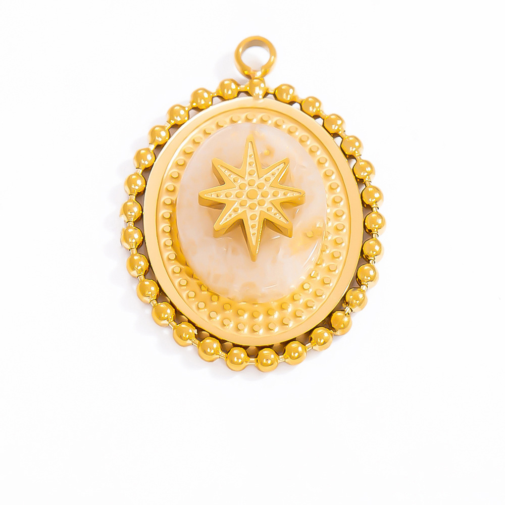 Pendentif Femme Style Bohème Rétro En Forme D'Étoile, Orné D'Une Pierre Naturelle Chromatique, En Acier Inoxydable Et Étanche, Couleur Or (1 Pièce) h5Image6