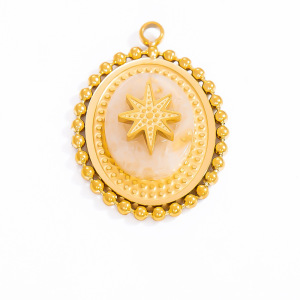 Pendentif Femme Style Bohème Rétro En Forme D'Étoile, Orné D'Une Pierre Naturelle Chromatique, En Acier Inoxydable Et Étanche, Couleur Or (1 Pièce) h5 Image6