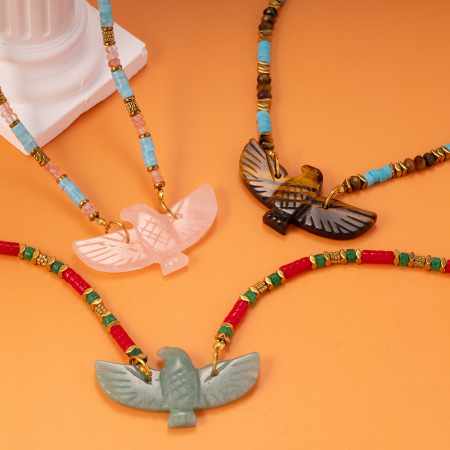 Collier de perles pour femme, style bohème, en acier inoxydable, couleur or, forme d'aigle, 1 pièce, de la série ethnique