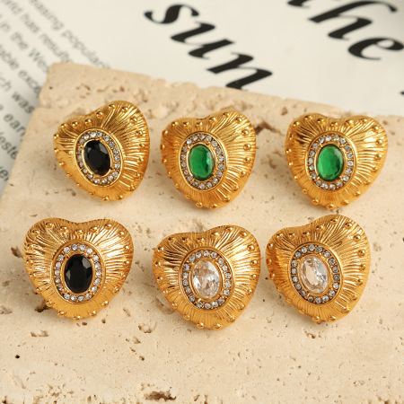 1 paire de boucles d'oreilles à tige en acier inoxydable plaqué or avec zircons pour femme, style rétro, série classique