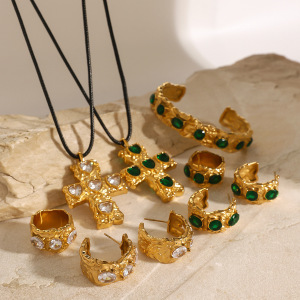 1 Paire De Boucles D'Oreilles Rétro En Acier Inoxydable Plaqué Or Avec Zircons Pour Femme, Série Classique h5 Image2