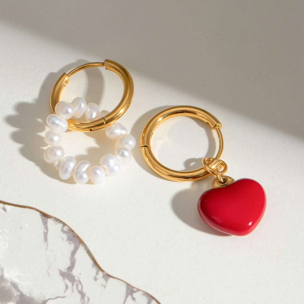 1 Paire De Boucles D'Oreilles Pendantes En Acier Inoxydable Plaqué Or  Avec Perles Artificielles Pour Femme, Série Romantique, Cœur Doux Image4