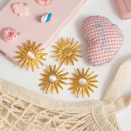 1 paire de boucles d'oreilles puces élégantes et luxueuses pour femme, en acier inoxydable doré imperméable avec pierre naturelle, collection soleil. 2