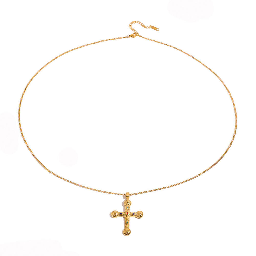 Collier Avec Pendentif Croix En Acier Inoxydable Plaqué Or Et Strass Pour Femme, Série Classique, h5Image6