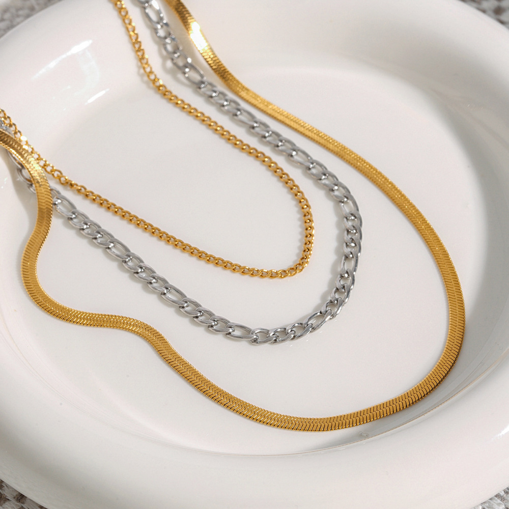 Colliers Superposés Pour Femmes, Style Simple Et Charmant, En Acier Inoxydable Étanche, Coloris Or Et Argent (1 Pièce) Image7