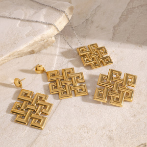 1 Paire De Boucles D'Oreilles Rétro Géométriques En Acier Inoxydable Plaqué Or Pour Femme, Série Classique h5 Image2