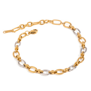 Bracelet Chaîne Femme Simple Series Streamline Rond En Acier Inoxydable Étanche, Coloris Or Et Argent (1 Pièce). h5 Image6