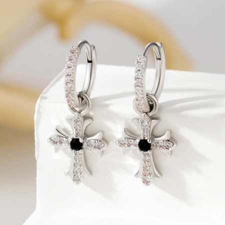 1 pièce de boucles d'oreilles pendantes pour femme, série Simple, croix simple, cuivre sans placage, zircone