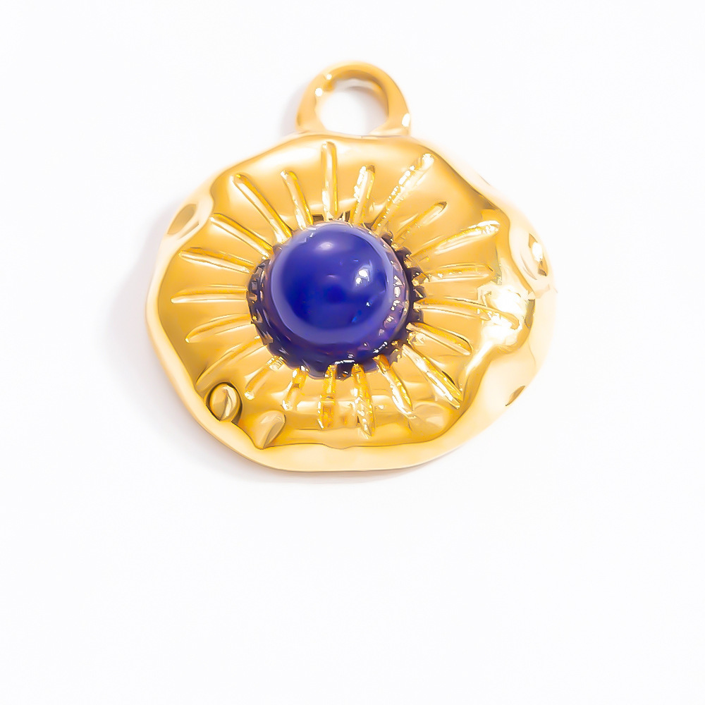 Pendentif Femme Fantaisie Rétro Œil Bleu Pierre Naturelle Acier Inoxydable Étanche Couleur Or (1 Pièce) Image7