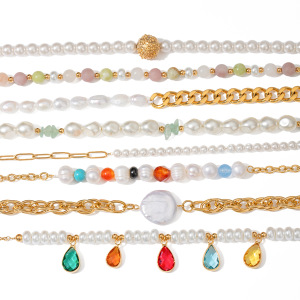 Collier De Perles Élégant En Acier Inoxydable Plaqué Or  Pour Femme, Série Simple, 1 Pièce h5 Image6