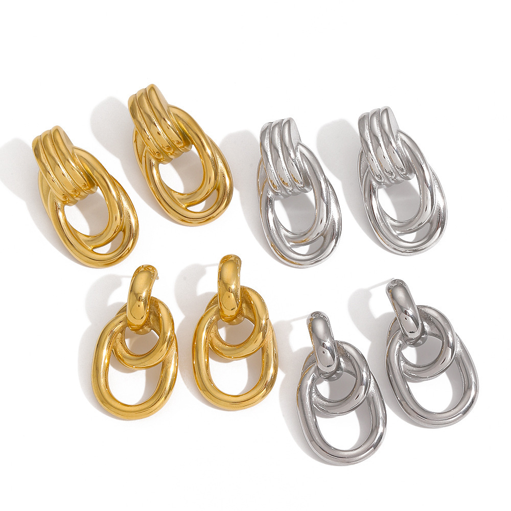 1 Paire De Boucles D'Oreilles À Tige Géométriques Rétro Plaquées Or Image4