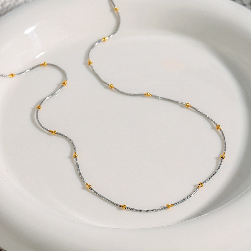 Collier Chaîne Femme Simple Series Daily Line En Acier Inoxydable Étanche, Coloris Or Et Argent (1 Pièce) Image5