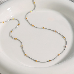 Collier Chaîne Femme Simple Series Daily Line En Acier Inoxydable Étanche, Coloris Or Et Argent (1 Pièce) h5 Image5