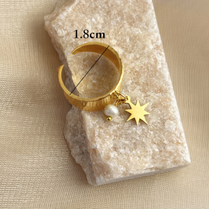 Bague Ajustable Pour Femme, Style Rétro, Motif Octogonal Ondulé, En Acier Inoxydable Étanche Couleur Or (1 Pièce). h5 Image5