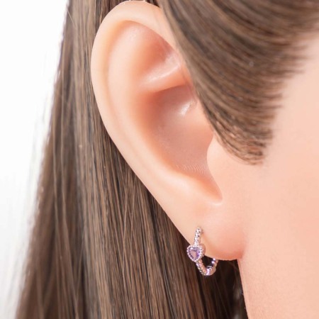 1 pièce de boucles d'oreilles créoles pour femme en forme de cœur simple, en cuivre sans placage, en zircone 2