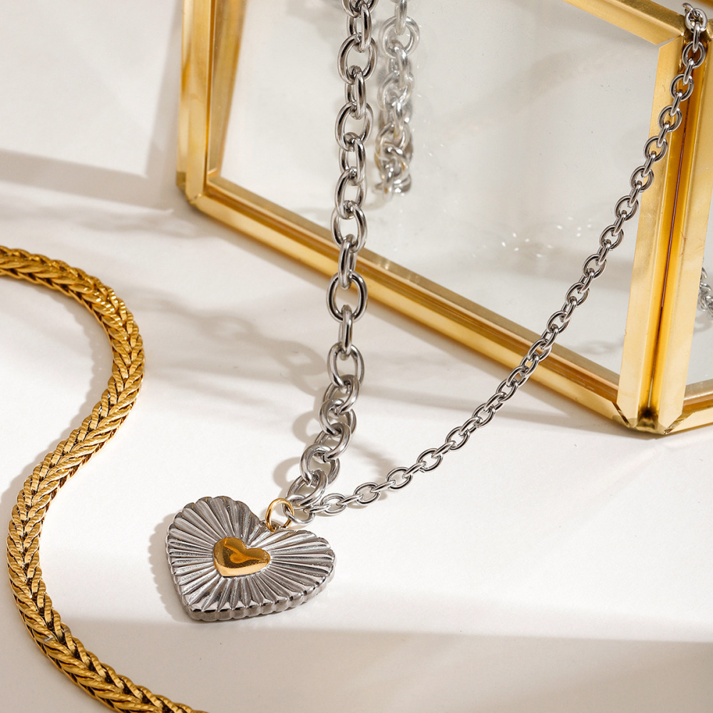 Collier Pendentif Cœur Daily Thread Pour Femme, Collection Romantique, En Acier Inoxydable Étanche Couleur Or (1 Pièce) Image4
