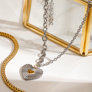 Collier Pendentif Cœur Daily Thread Pour Femme, Collection Romantique, En Acier Inoxydable Étanche Couleur Or (1 Pièce) h5 Image4