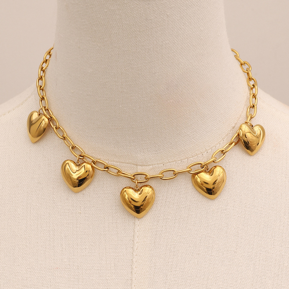 Collier Avec Pendentif En Forme De Cœur En Acier Inoxydable Plaqué Or  Pour Femme, Série Simple, 1 Pièce Image6