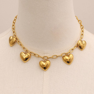 Collier Avec Pendentif En Forme De Cœur En Acier Inoxydable Plaqué Or  Pour Femme, Série Simple, 1 Pièce h5 Image6
