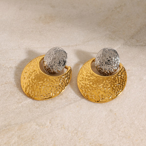 1 Paire De Boucles D'Oreilles À Tige Rondes En Acier Inoxydable Plaqué Or  Pour Femmes, Série Simple  h5 Image3