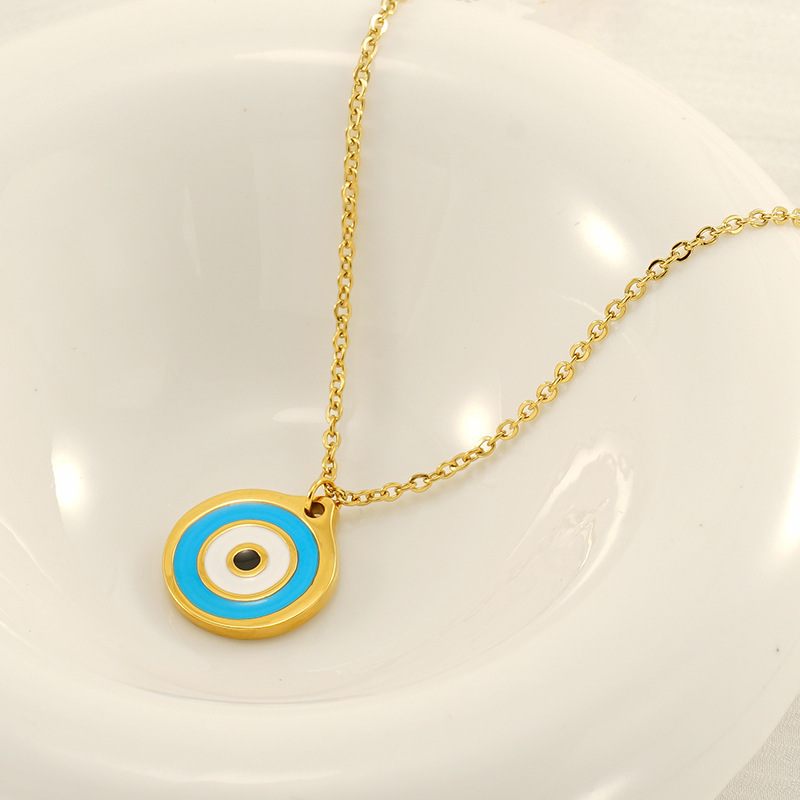 Collier Avec Pendentif En Acier Titane Plaqué Or Pour Femme, Série Simple, Motif Œil Classique h5Image4