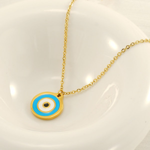 Collier Avec Pendentif En Acier Titane Plaqué Or Pour Femme, Série Simple, Motif Œil Classique h5 Image4