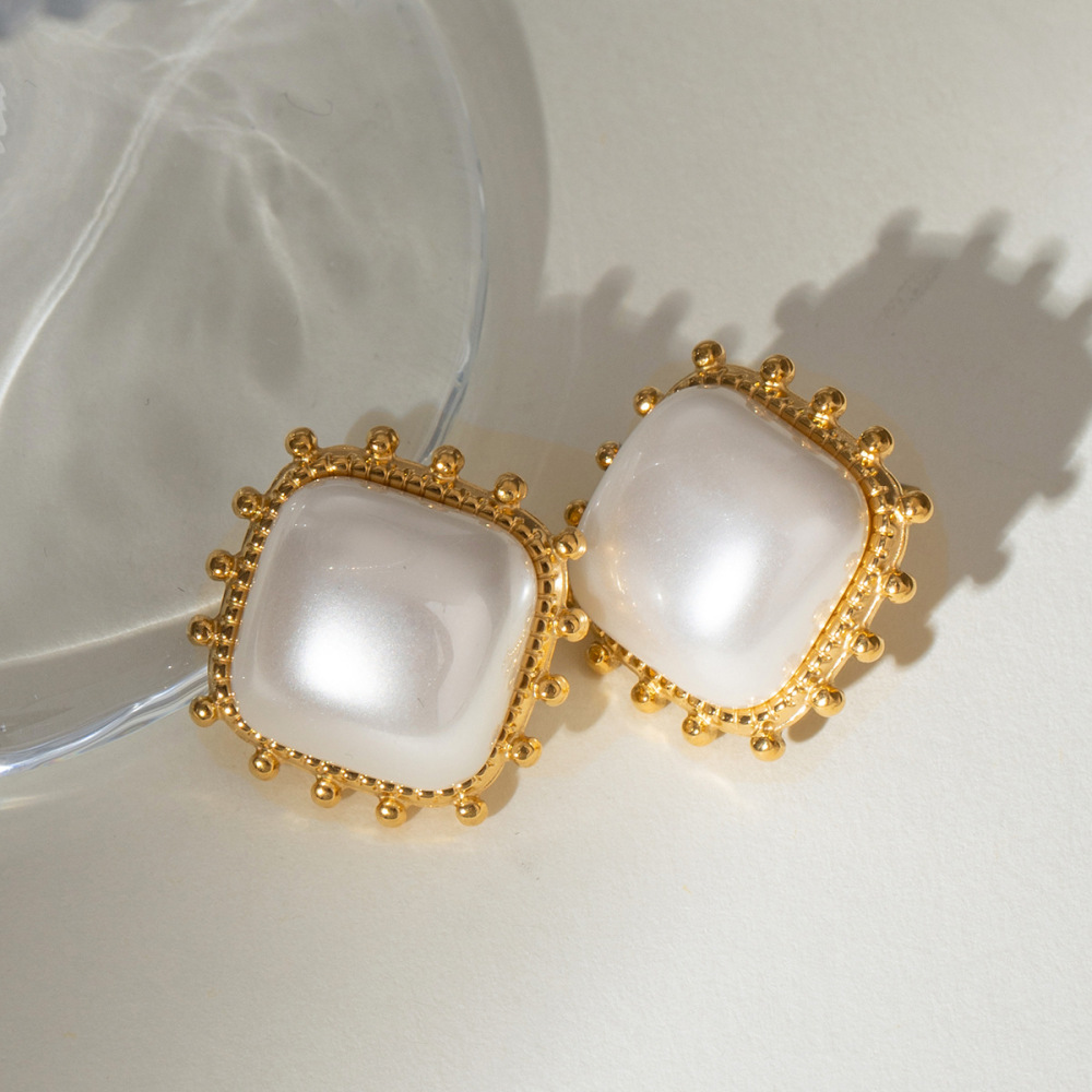 1 Paire De Boucles D'Oreilles À Tige Géométriques Rétro En Acier Inoxydable Plaqué Or Pour Femme Image4