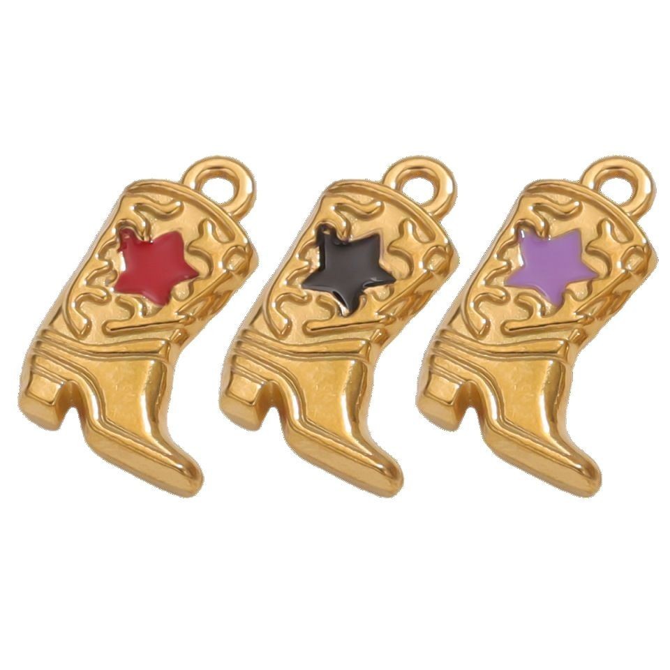 Pendentif Femme Style Rétro En Forme De Botte, 1 Pièce, En Acier Inoxydable Étanche Couleur Or h5Image4