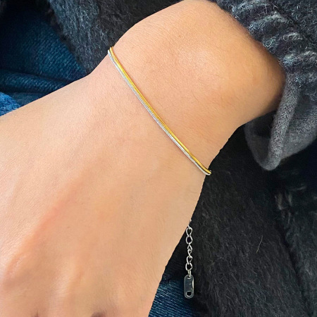 Bracelet chaîne en acier inoxydable étanche, couleur or et argent, série Simple, lignes délicates (1 pièce). 2