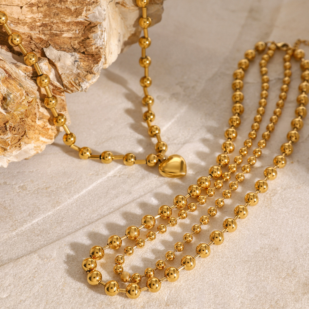 Collier De Perles Pour Femme En Acier Inoxydable Plaqué Or , Série Simple, Cœur Simple, 1 Pièce Image5