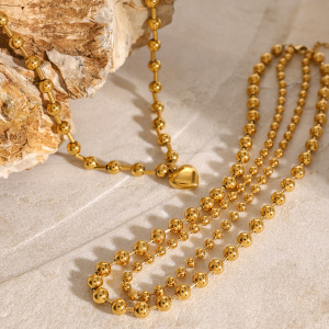 Collier De Perles Pour Femme En Acier Inoxydable Plaqué Or , Série Simple, Cœur Simple, 1 Pièce h5 Image5