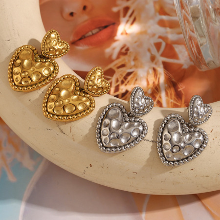 Boucles d'oreilles pendantes pour femme, collection romantique, en acier inoxydable doré, imperméables, en forme de cœur. 2