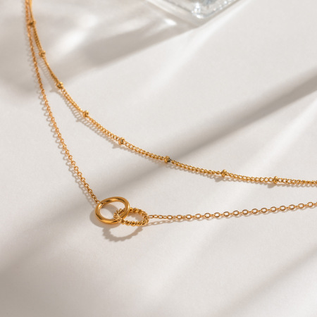 colliers superposés pour femmes, série simple, en acier inoxydable plaqué or , forme annulaire simple, 1 pièce 2