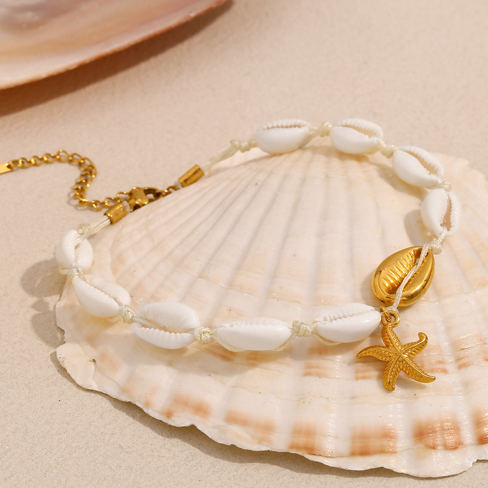Bracelet De Cheville Pour Femme, Série Simple Vacation Turtle, En Acier Inoxydable, Couleur Or, Coquillage Image5
