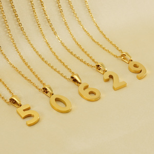 Collier Avec Pendentif En Acier Titane Plaqué Or Pour Femme, Série Simple, Numéro Quotidien h5 Image3