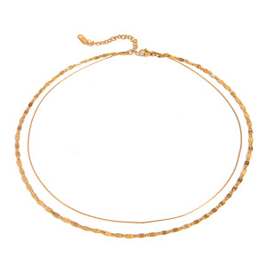 Colliers Superposés Rétro Annulaires En Acier Inoxydable Plaqué Or  Pour Femmes, Série Simple, 1 Pièce h5 Image6