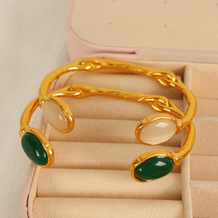 bracelet géométrique simple en acier inoxydable plaqué or  avec strass pour femme, 1 pièce 2