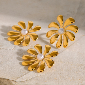 1 Paire De Boucles D'Oreilles Rétro En Acier Inoxydable Plaqué Or Avec Perles Artificielles Pour Femme, Série Classique h5 Image3