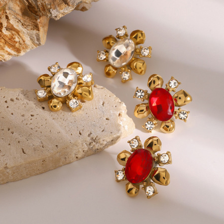 1 paire de boucles d'oreilles à tige en acier inoxydable plaqué or  avec zircons pour femme, style rétro, série romantique 2