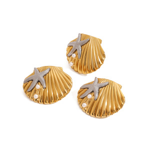 1 Paire De Bagues Ajustables Pour Femme, Série Romantique, Coquillage Naturel, Acier Inoxydable Plaqué Or , Perles Artificielles h5 Image5