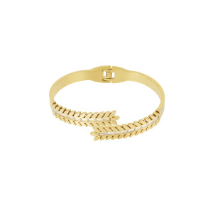 Bracelet Jonc Sophistiqué Pour Femme, En Acier Inoxydable Imperméable, Couleur Or, Motif Branche D'Olivier (1 Pièce) h5 Image5