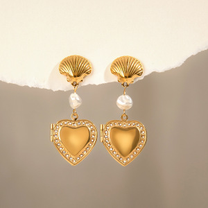 Boucles D'Oreilles Pendantes Pour Femme, Style Rétro Coquillage, En Acier Inoxydable Doré, Imperméables, À Personnaliser (1 Paire). h5 Image5